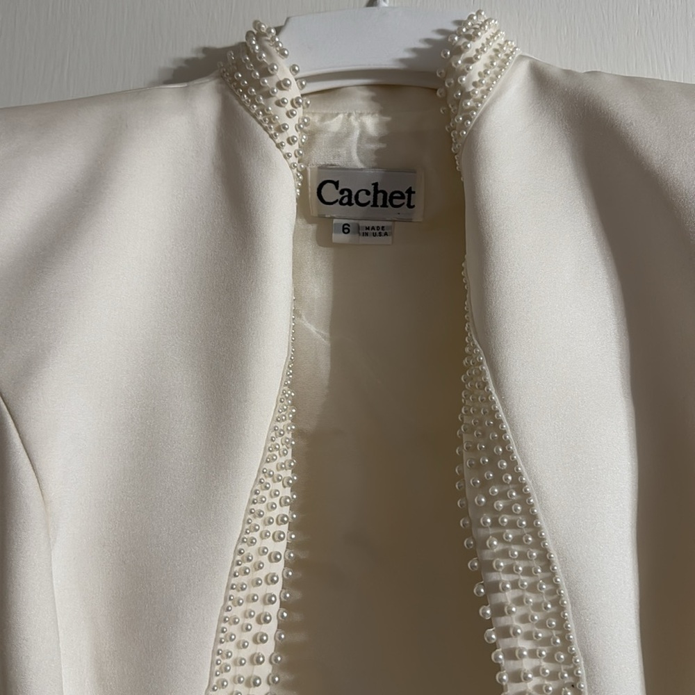 Cachet Cream Jacket and dress with Pearl Embellishments - Picture 4 of 5